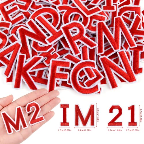 ASTARON 72 Pcs Iron on Letters and Numbers Patches, 1.5 Inch Letters A-Z Numbers 0-9 Embroidered Applique Patches Alphabet Cloth Patch for Clothes, Bags, Socks, Jeans, Hat, DIY Accessories(Red) - color: Red