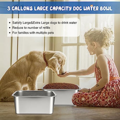 Bwogue Extra Large Dog Water Bowl, 3 Gallons, Stainless Steel, Durable, High Capacity, Rectangular Structure, Strong Stability, Easy to Clean - color: 2 Bowls, size: 3 Gallons