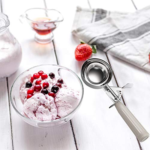 TOPKITCHEN Commercial-Grade Ice Cream Scoop 3.25 oz, 18/8 Stainless Steel Cookie Scoop with Plastic Handle, Portion Control Disher Scoop for Bakeries, Restaurants & Dessert Shops, #10, Ivory - size: 3.25 oz - Ivory
