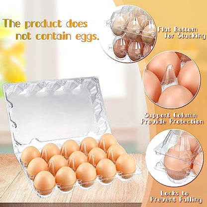 Zubebe 200 Clear Plastic Egg Trays - Bulk Empty Chicken Egg Tray Holds Securely - Clear Blank Egg Cartons for Farm, Market, Home Refrigerator Storage (3 x 5 Grids) - size: 3 x 5 Grids