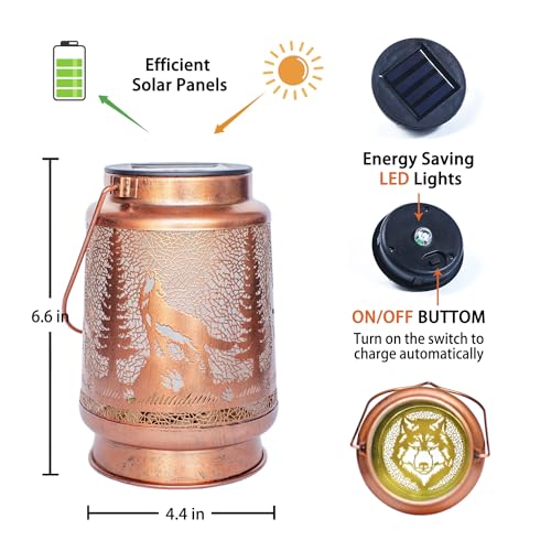 2 Pack Wolf Solar Lanterns Outdoor Waterproof Hanging Lights for Garden Decor, Yard, Patio, Lawn, Tabletop, Pathway, Landscape - Metal Decorative LED Lanterns, Gifts for Women Men - style: 2 Pack Wolf