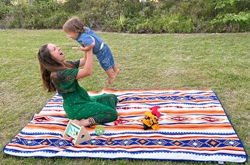 DOWN UNDER OUTDOORS Waterproof 350 GSM Fleece or Sherpa Stadium Blanket | Large Extra Thick, Windproof, Quilted, Machine Washable, Camping Picnic & Outdoor, Beach, Dog, secret pocket, 82 x 55 inches - color: Aztec