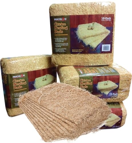 PRECISION PET Chicken Nesting Pads by Petmate, 13" x 13", 10 Pack, Beige | Made in USA, fits most standard coop boxes, soft comfortable bedding for hens, easy replacement liner helps keep eggs clean - size: 10 Count (Pack of 1)