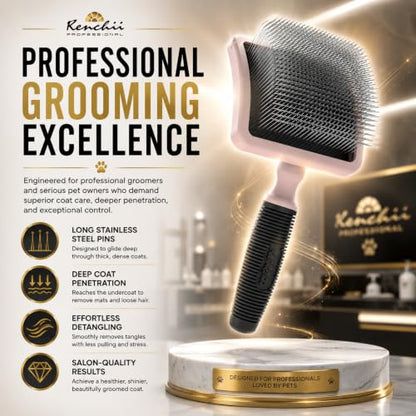 Kenchii Long Pin Slicker Brush for Dogs (Poodles, Doodles, Goldendoodles, Labradoodles), Professional Grooming Brush for Detangling, Fluffing & Dematting, Non-Slip Comfort Handle - color: Blush