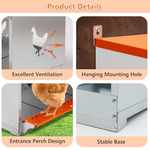 Chicken Nesting Box for Laying Eggs (42.5" L x 17" W x 25" H) | 8 Room Chicken Laying Boxes, Nesting Boxes for Chickens, Heavy Duty Metal Chicken Coop - size: 42.5" L x 17" W x 25" H