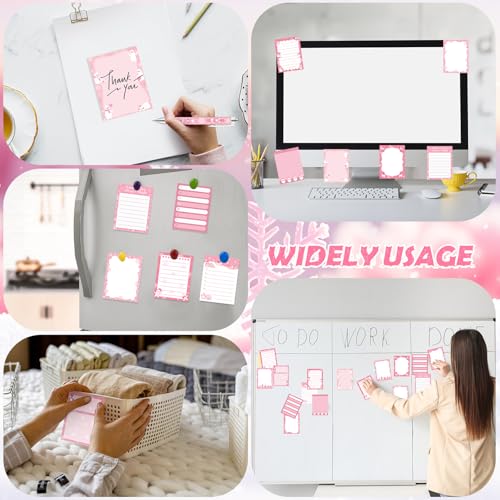 Dispowreath 24 Pcs Pink Christmas Sticky Notes with Pens Holiday Gifts Self Adhesive Notepad Cute Memo Notes Pads Black Ink Ballpoint Pen for Office School Students Teacher Supplies - style: Pink Xmas