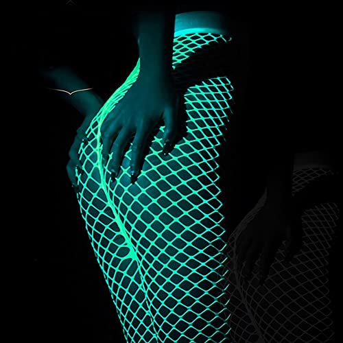 Glow in the Dark Fishnets Stockings, High Waist Tights Party Stockings for Womens - color: Pink-green