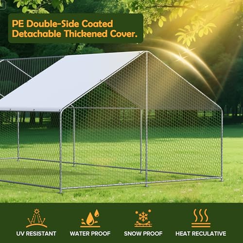 Metal Chicken Coop with Cover for Yard Large Walk-in Chicken Runs for 20 Chickens with Galvanized Steel Frame for Outdoor Heavy Duty Spire Roof Poultry Cage for Hen Duck Rabbits Goose Puppy