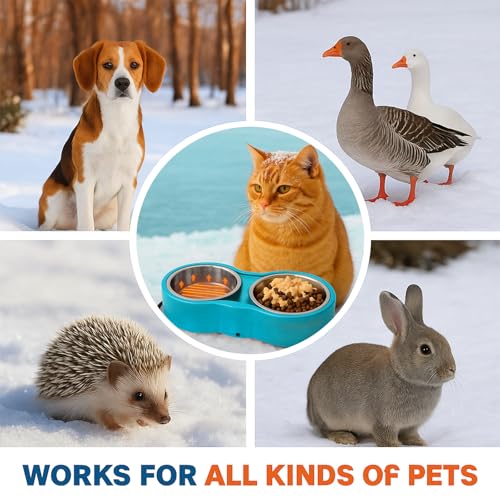 Pet Heated Bowl for Cat Dog, Freeze-Proof Warming Animal Food Feeder with Anti-Chew Cord,Waterproof & Thermostat Heating Bowls Removeable, (2 x 23 fl oz, Blue)