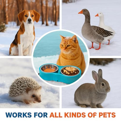Pet Heated Bowl for Cat Dog, Freeze-Proof Warming Animal Food Feeder with Anti-Chew Cord,Waterproof & Thermostat Heating Bowls Removeable, (2 x 23 fl oz, Blue)