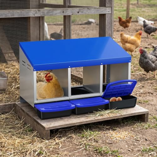 Garvee 3-Hole Roll Away Egg Collection Chicken Nesting Box, Galvanized Steel Nest Box for Laying Eggs - color: Blue, size: 3 holes