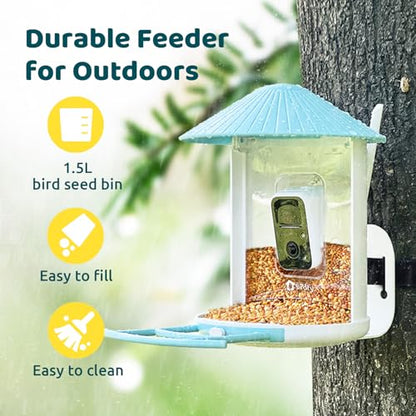 NETVUE by Birdfy Smart Bird Feeder with Camera – AI Identifies Birds Species 2MP Night Vision & App Alerts, 2.4Ghz Wi-Fi Connect IP65 Weatherproof Bird Camera-Gift for Backyard BirdWatchers, Blue - color: Blue, style: AI