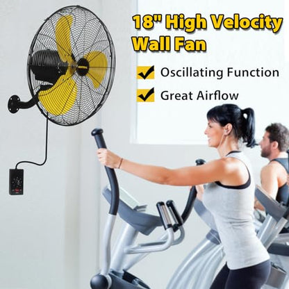 VENTISOL 18 Inch Wall Mount Fan Oscillating, 4,200 CFM High Velocity Industrial Wall Fan for Indoor, Commercial, Residential, Warehouse, Greenhouse, Workshop, Basement - size: Osc. 18 inch
