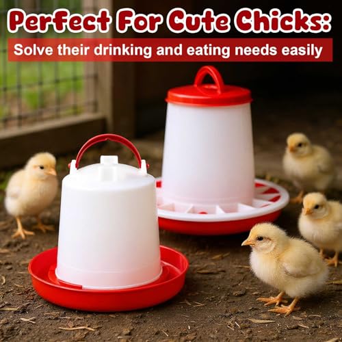 10 Pack Poultry Feeder and Drinker Sets 5 Pcs 1 L Hanging Drinkers and 2.2 lb Feeders for Chicks, Ducks, Geese, Turkeys, Coop & Brooder Use, Easy-Fill Design