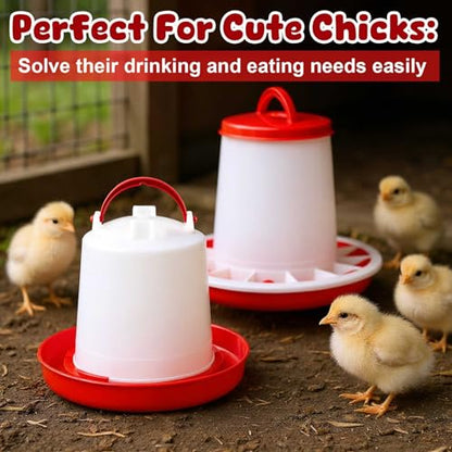 10 Pack Poultry Feeder and Drinker Sets 5 Pcs 1 L Hanging Drinkers and 2.2 lb Feeders for Chicks, Ducks, Geese, Turkeys, Coop & Brooder Use, Easy-Fill Design