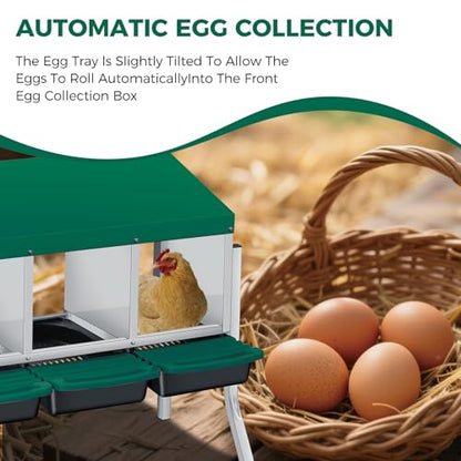 3 Hole Roll Away Chicken Nesting Box - Chickens Laying Box with Removable Tray, Easy Egg Collection & Cleaning, Metal Nesting Boxes for Backyard, Farm, Poultry Coop, with Bracket Legs - color: green, size: 3 Compartments with legs
