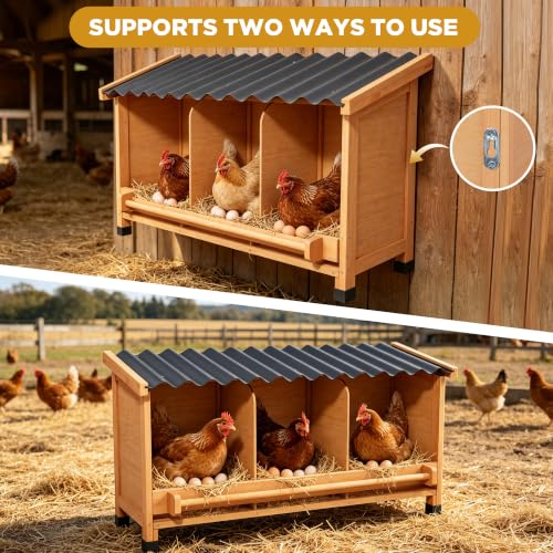 Nesting Boxes for Chickens,Chicken Laying Boxes for Hens,Nest Box | 3 Compartments, Wall Mount or Floor Use, PVC Roofing,Privacy Back Panel for Hens, Ducks, Chickens, Easy to Assemble&Clean - size: 37.1"L x 13.0"W x 18.2"H