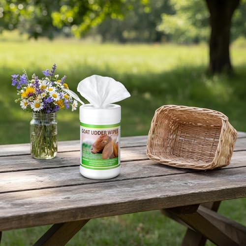 60 Pcs Teat Wipes Cow Goat Sheep Udder Prep Wipes 5.5 x 7.8 Inches Reclosable Pail for Health Care Goat Milking Supplies