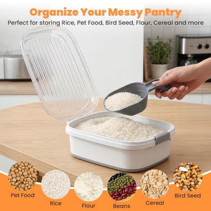 50 Lbs Rice Storage Container with Wheels, Collapsible Airtight Rice Holder with Transparent Lid, Measuring Cup, Scoop, Handle, BPA Free Food Storage Container for Pet Food, Grain, Bird Seed - color: Clear/50lbs