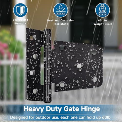 3.5 Inch Heavy Duty Gate Hinges, 4 Pack Black Iron Extra Thick T Door Hinges, Gate Hardware Kit for Indoor Outdoor, Shed, Wooden Fences, Vinyl Fence, Barn Door, Garage (Screws Included)