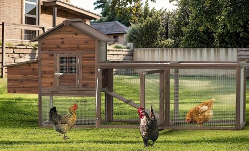 Wooden Chicken Coop, 80IN Outdoor Chicken Cages and Run with Nesting Boxes for 2-4 Chickens, Hen Run Poultry Pet House Rabbit Hutch with Waterproof Roof & Removable Tray for Backyard Poultry (ONE) - size: ONE