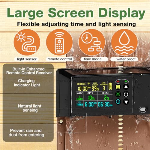 Automatic Chicken Coop Door Solar Powered with Timer&Light Sensor Remote Control 4Modes,Adjustable Anti-Pinch Strength&Weather Poof 1 - color: Dark Brown