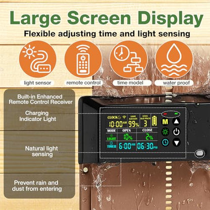 Automatic Chicken Coop Door Solar Powered with Timer&Light Sensor Remote Control 4Modes,Adjustable Anti-Pinch Strength&Weather Poof 1 - color: Dark Brown