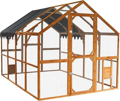 Endark 110'' Large Walk-in Chicken Coop with Waterproof Roof — Spacious Outdoor Enclosure, Pet Playpen, and Farm Poultry Cage Featuring Durable Wooden Construction and Rain Protection (Brown) - color: Brown