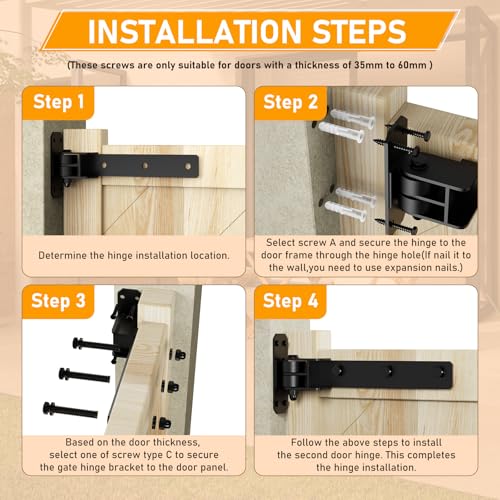 Heavy Duty Gate Hinges, 900 Lbs Capacity and Built-in Ball Bearings, 13" Bolt-On or Weld-On Hinges, 180° One-Way Open Gate Hinges for Wooden/Metal Gates,Garden Gates, Fence, Sheds (Matte Black) - style: 2 Pack Gate Hinges with Screws