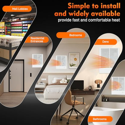 198 High Capacity Wall Heater, White Painted Grille,4000/2000 W at 240 V/120V with Adjustable Thermostat compatible with Broan 198 Wall Heater for Kitchens, Living Rooms, and Entryways