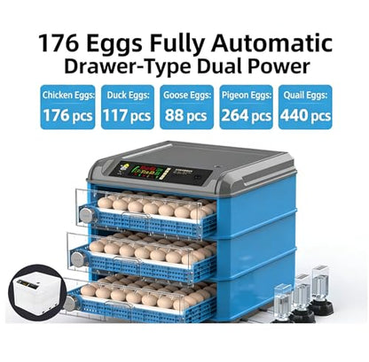Automatic Egg Incubator For 176 Eggs - Digital Temperature & Humidity Control, 360° View Window, Auto Egg Turner- Commercial & Home Use For Chicken, Duck, Quail Eggs(176) - size: 176
