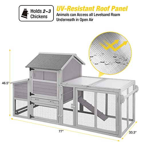 Aivituvin Chicken Coop Outdoor Hen House Wooden Poultry Cage with Wheels,UV Panel,Nest Box, Expandable Coop (Grey, AIR27) - color: Grey, size: AIR27
