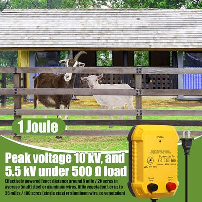 MorningRo Electric Fence Charger Set 110VAC 1 Joule Electric Plug in Fence to Contain Pet Poultry Keep Rodent, 50 Black Insulator and 1 Socket Tool 250ft Aluminum Wire for Garden Pond Protection - style: 1 Joule