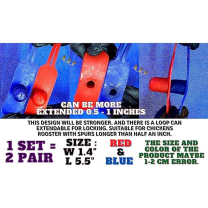 A.D.P. R5 2Pairs Red & Blue Color, Rooster Booster Chicken Mitt Safety Poultry Bird Botas para GALLOS BREEDING Supplies Leg Protect & Care, Best Rubber - color: Red & Blue R5