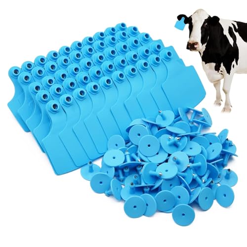 4.1” L×3.5”W Livestock Ear Tags Big Blank 100PCS Identification TPU Precision Tags for Cattle Cows Pigs Hog Goats Sheep Calf Animal (Blue) - color: 5-blue