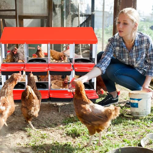 Chicken Nesting Boxes with Cleanable Pull-Out Trays - 8 Hole Metal Rollaway Nest Box for Laying Hens, Wall Mount or Placed Design for Easy Egg Collection & Cleaning - size: 8 holes