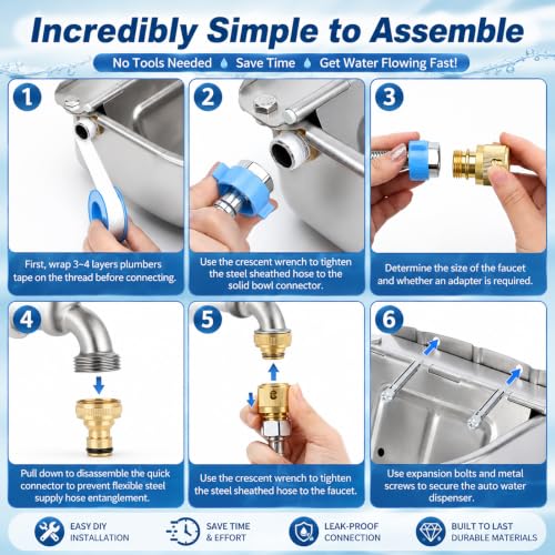 FHTONGE 304 Stainless Steel Automatic Dog Water Bowl Dispenser with Drainage and Float Valves, Large Auto Fill Dog Waterer for Outdoor Big Dog Livestock Poultry Horse Cow Goat Pig Chicken Duck Rabbit