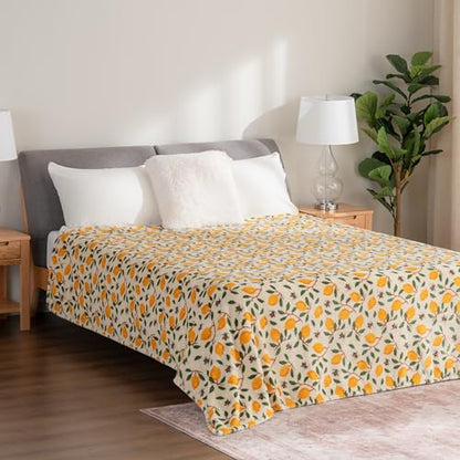 Berkshire Blanket-Classic Heavyweight Soft Printed VelvetLoft® Plush Blanket, Full/Queen Size Soft Fuzzy Warm Blanket for Couch Sofa Bed, Lemons and Bees Yellow, 90in x 90in - color: Lemons and Bees Yellow, size: Full/Queen