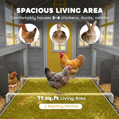 PawHut Wooden Chicken Coop, Hen House for 2-4 Hens, Outdoor Playhouse Poultry Cage with 2 Nesting Boxes, Waterproof Roof, Windows, Chicken Hutch for Farm Backyard, 72" x 50" x 54", Gray - color: Gray