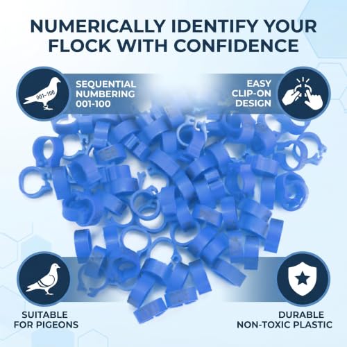 100PCS/Bag 8MM Plastic Pigeon Bands Rings, 001-100 Numbered Plastic Pigeon Bird Leg Bands Rings with Number(Blue)