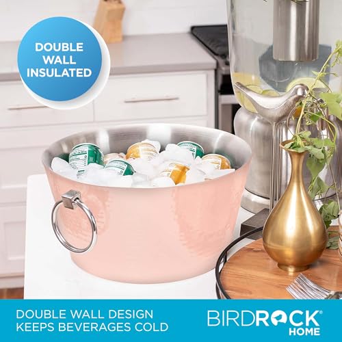 BIRDROCK HOME Hammered Stainless Steel Copper Beverage Tub with Handles - Double Wall Insulated 3 Gallons - Metal Drink Cooler & Ice Bucket for Parties - Outdoor Aluminum Holder for Bottles & Soda - color: Copper