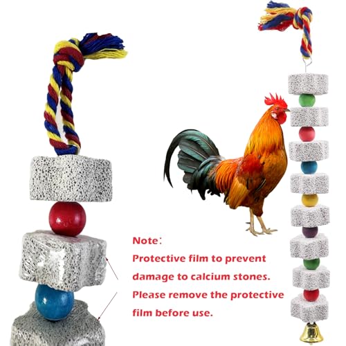 2 Pack Mineral Block Chicken Chewing Toy, KABASI Bird Beak Grinding Calcium Stone with Bells, Chicken Coop Accessories for African Grey, Budgies Cockatiels Parrot Hens Geese Ducks Hamster Rabbit