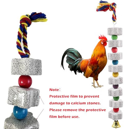 2 Pack Mineral Block Chicken Chewing Toy, KABASI Bird Beak Grinding Calcium Stone with Bells, Chicken Coop Accessories for African Grey, Budgies Cockatiels Parrot Hens Geese Ducks Hamster Rabbit