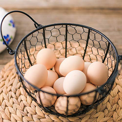 Kitchen Storage Metal Wire Egg Basket with Ceramic Farm Chicken Cover Fresh Egg Holder/Organizer Case/Container - color: red with black basket
