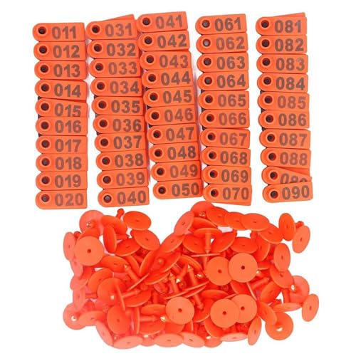 Ear Tags, 100pcs Livestock with Number Ear Tag, Label Marker Accessory Livestock Ear Tags for Sheep Cattle Calf Hog Orange 301-400 - color: Orange, size: 301-400