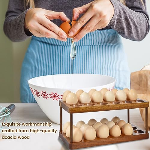 Wooden Double Layer Egg Holder - Farmhouse Kitchen Acacia Egg Tray Organizer - 2 Tier Fresh Egg Storage Rack Basket for Countertop, 36 Capacity - style: 2 tier acacia wood egg tray