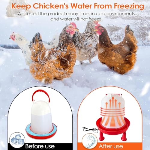 Heated Chicken Waterer, Integrated Temperature Chicken Water Heater with Handle for Chicken Coop, Poultry Water Dispenser for Winter (6, Liters)