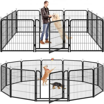 Kfvigoho Dog Playpen Outdoor Extra Wide 12 Piece Panels Heavy Duty Dog Fence 32" Height Anti-Rust with Doors Portable for RV Camping Yard, Total 32FT, 79 Sq.ft, Snowy Black - style: 32"W x 32"H