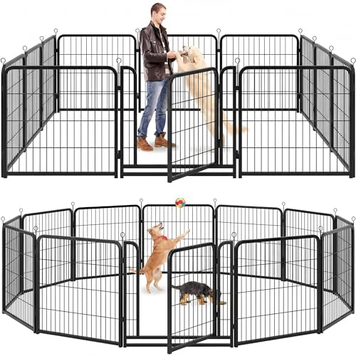 Kfvigoho Dog Playpen Outdoor Extra Wide 12 Piece Panels Heavy Duty Dog Fence 32" Height Anti-Rust with Doors Portable for RV Camping Yard, Total 32FT, 79 Sq.ft, Snowy Black - style: 32"W x 32"H