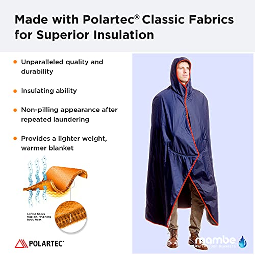 Mambe Small Extreme Weather Hooded Blanket Navy and Charcoal - 100% Waterproof and Windproof with Premium Stuff Sack - color: Navy-charcoal, size: Small